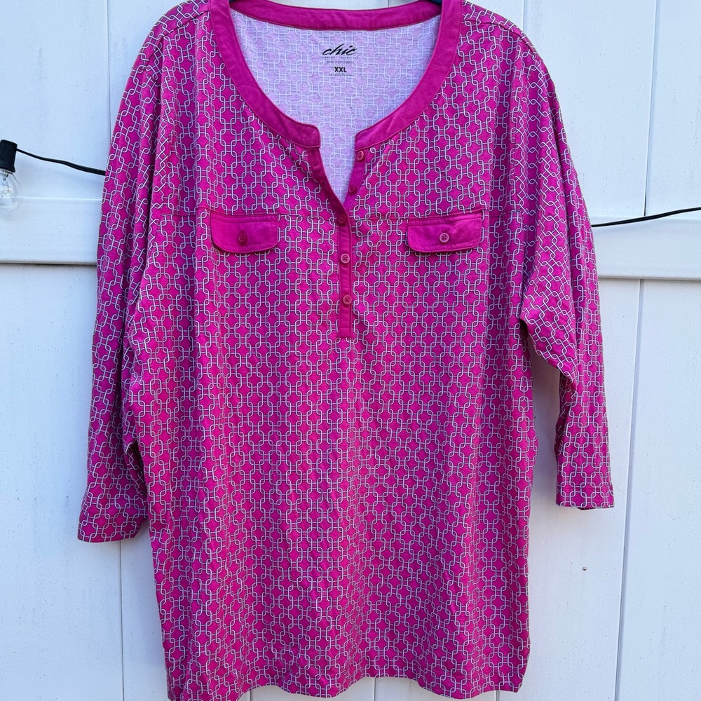 Chic Nation Fuchsia Geometric Blouse